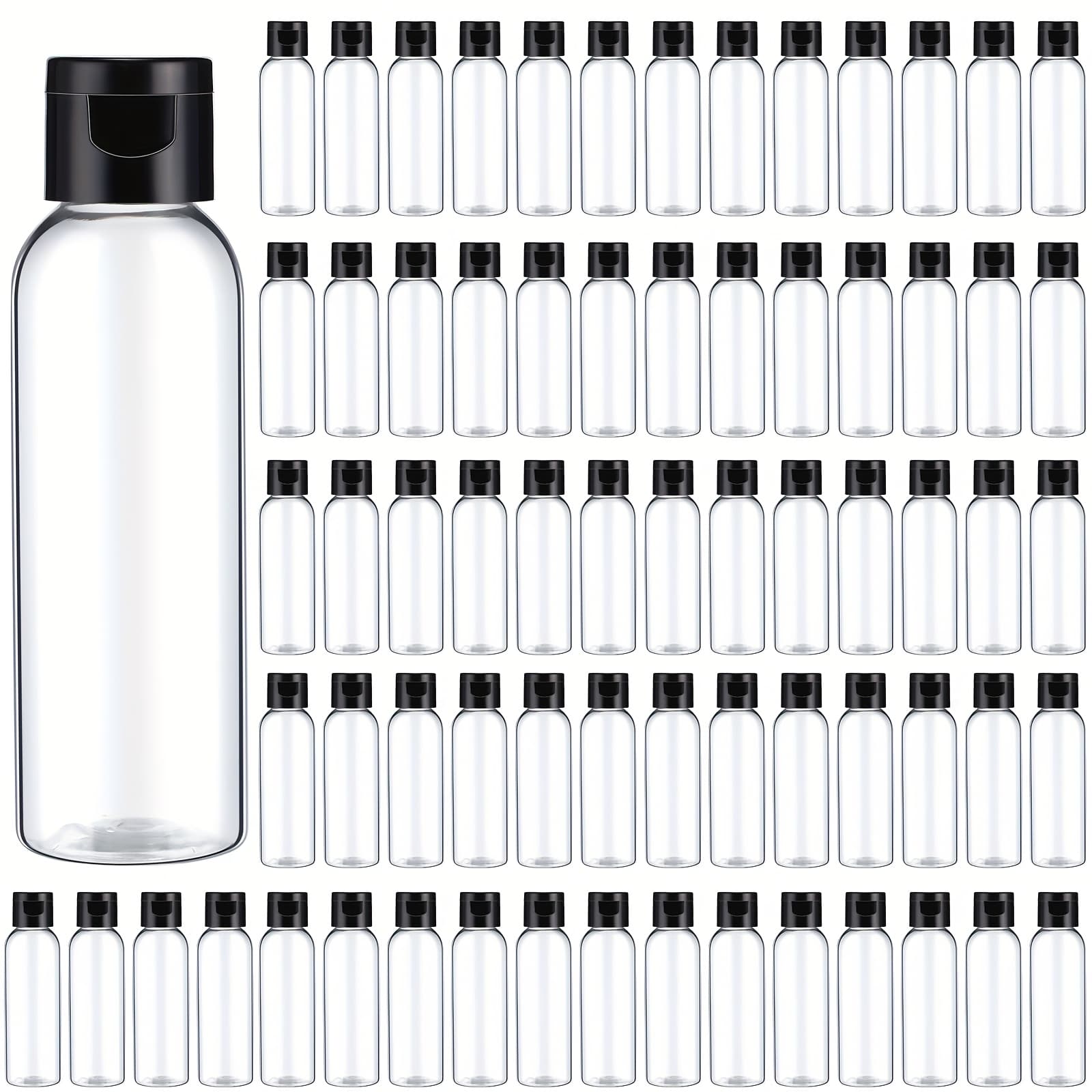 TEMU 200pcs 2oz Clear Plastic Empty Bottles Travel Size Bottles With Flip Empty Transparent Dispenser Container For Liquids Toiletries Shampoo Lotion(black )