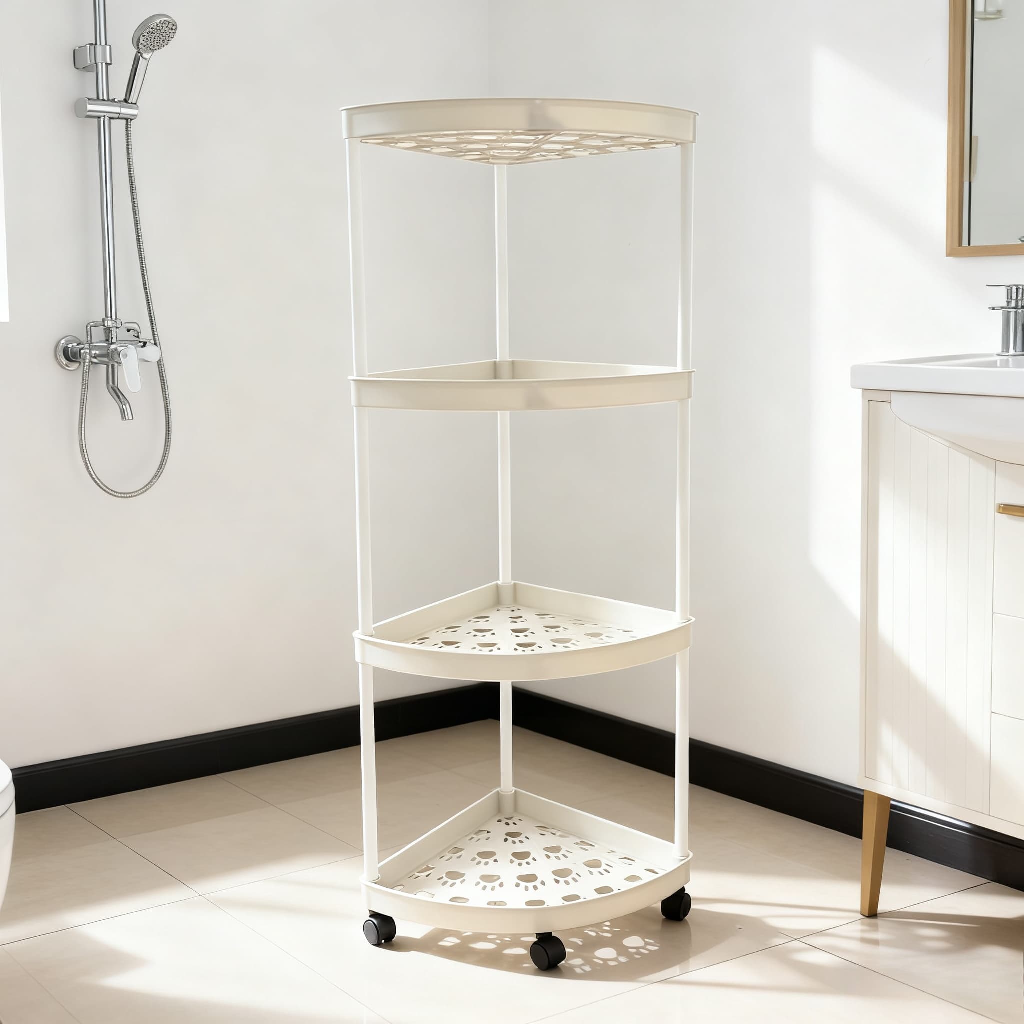 TEMU 1pc Modern 3-tier/4-tier Corner Bookshelf, Foldable, Requires Assembly, Suitable For Multi-functional Use, Suitable For Bathroom, Kitchen, Cosmetics And Bath Products, Bookshelf Basket