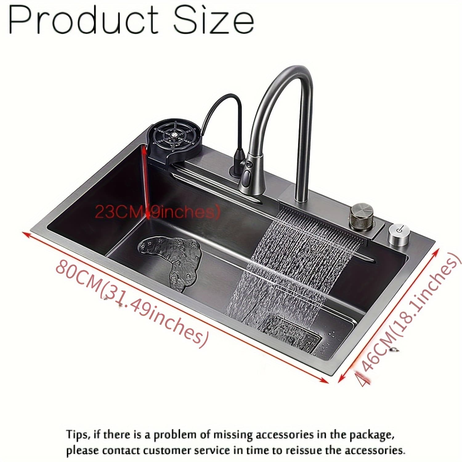 TEMU Stainless Steel Kitchen Sink Waterfall, Pull-out Faucet, And Pressurized Cup Washer - Varnished, Single Basin Workstation For Home Use, Kitchen Sink