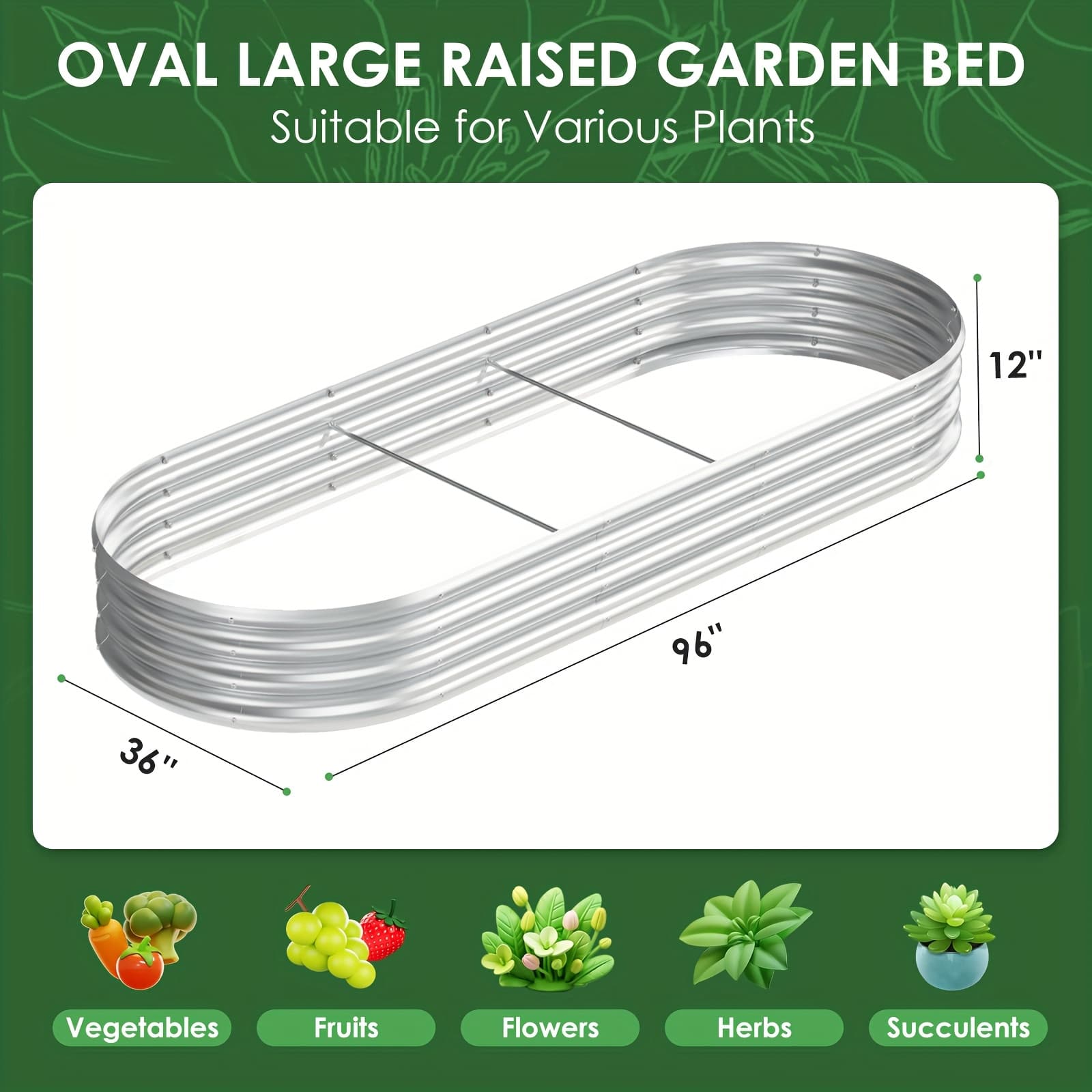 TEMU (2pcs) 4×2×1 Ft / (2pcs) 4×2×1 Ft / (2pcs) 6×3×1 Ft / (2pcs) 8×3×1 Ft, Outdoor Galvanized Elevated Garden Bed Set, Circular Metal Planter Container For Vegetables, Flowers, Herbs, Silver
