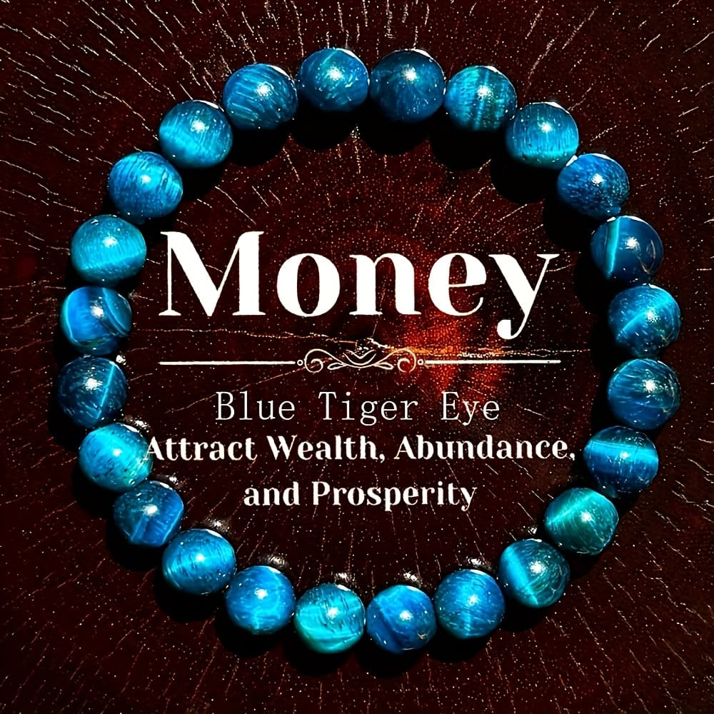 TEMU 1pc/blue Synthetic Glass Bead Bracelet For Daily Wear, Attracts Wealth And Good Luck Jewelry Gift