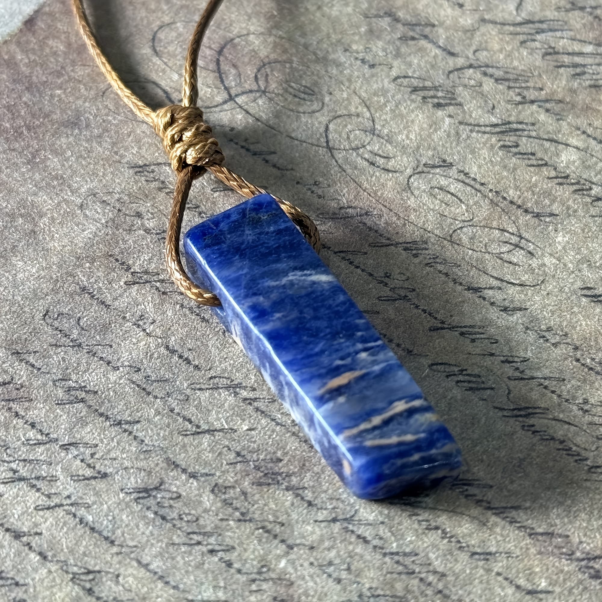 TEMU Bohemian Lapis Necklace - Handcrafted Natural Mineral Pendant, Blue Natural Stone With Adjustable Woven Cord, Irregular Stone Shape Design, Suitable For Daily Wear And Valentine's Day Gift