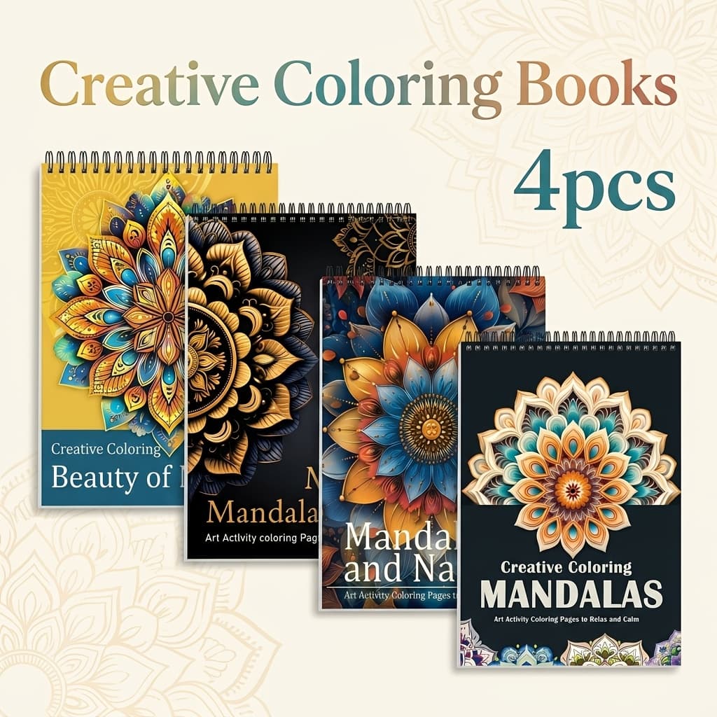 TEMU 4pcs Mandala Coloring Book Set For Adults - 102 Relax Designs, Spiral Bound High-quality Pages - Art Relax Drawing Books For Relaxation, Mindfulness & - Ideal Gift For Women, Holidays & Birthdays