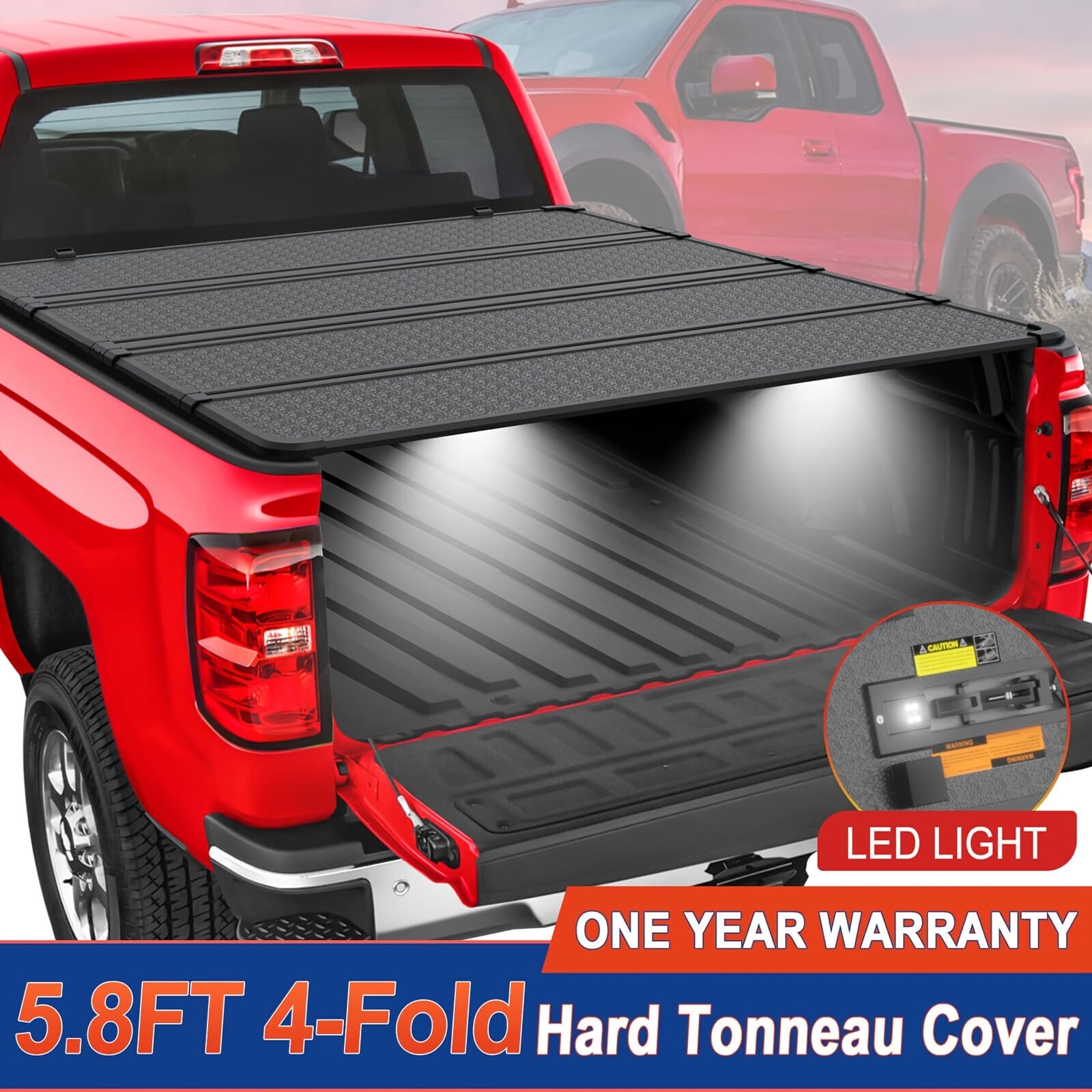 TEMU 5.8ft Hard Truck Tonneau Cover For Silverado For Sierra 1500 2500hd 4-fold 2019-2026