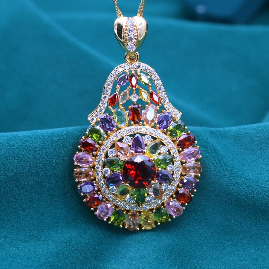 TEMU Elegant Retro Bohemian Style Cubic Zirconia Pendant - 18k Gold-plated Pendant Necklace - Luxurious - Perfect For Weddings And Valentine's Day Gift