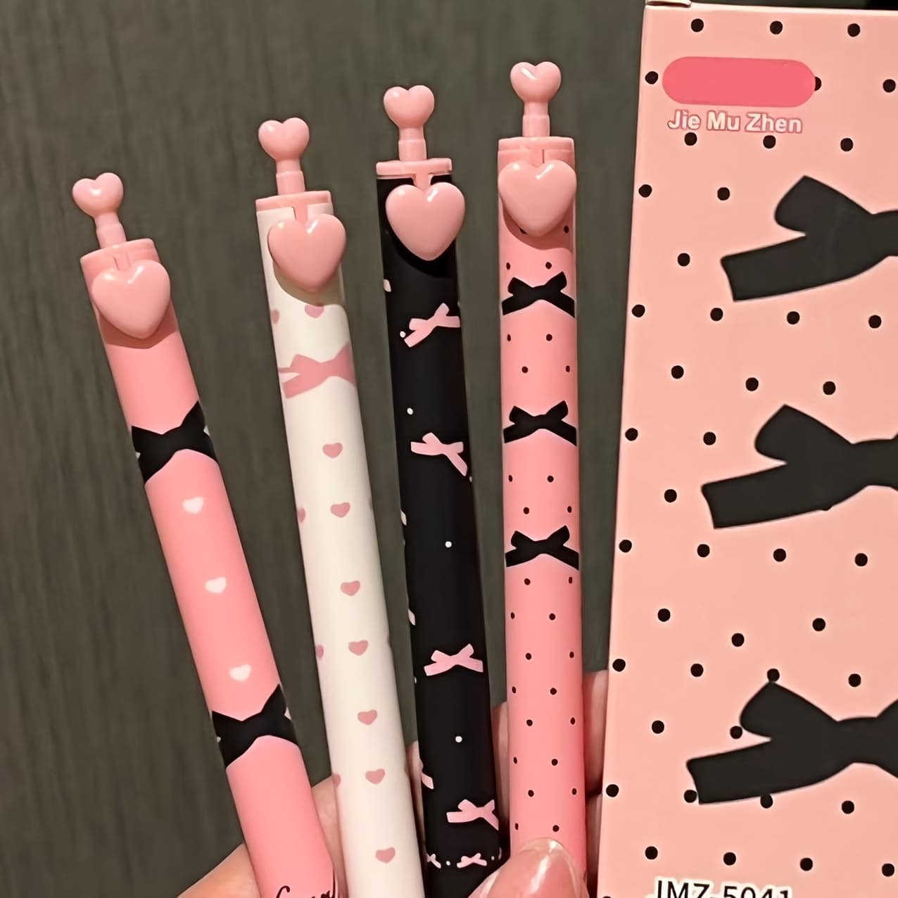 TEMU 4pcs Pink Bowknot Gel Pens, 0.5mm, Quick - Dry & Smooth Writing, Cute Pink - White - Black Colors, Lovely Patterns, Hot In Office & Study