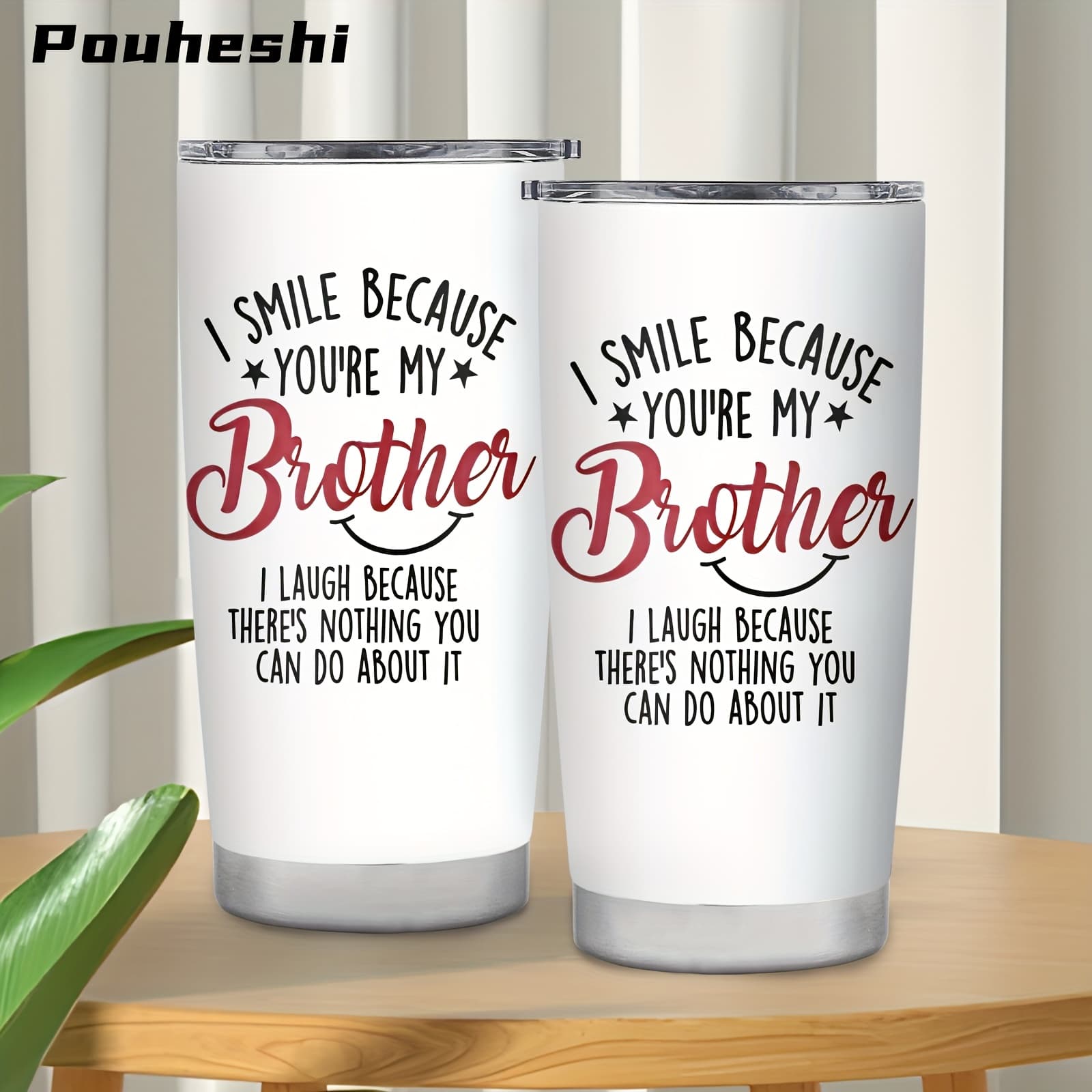 TEMU 1pc Of A 20oz Water Cup Featuring A For Brother Theme, Designed For Direct Drinking With Options For A Straw Or Direct Sipping. It Has A Sliding Cover That Prevents Leaks