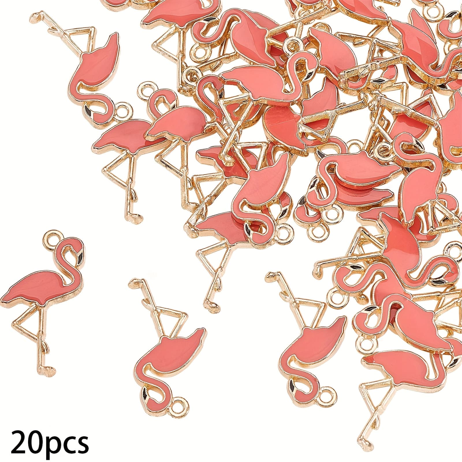 TEMU 20pcs Sailanzi Golden Plated Flamingo Charms, Enamel Alloy Pendants For Making, Crafting And Accessories, Cute Charms