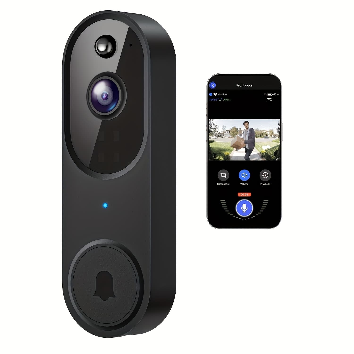 TEMU 1080p Smart Video Doorbell, Ai Humanoid Detection, Audio, Night Vision, Cloud Storage To View The Video At , The Of Security And , 2.4ghz/5g Wifi