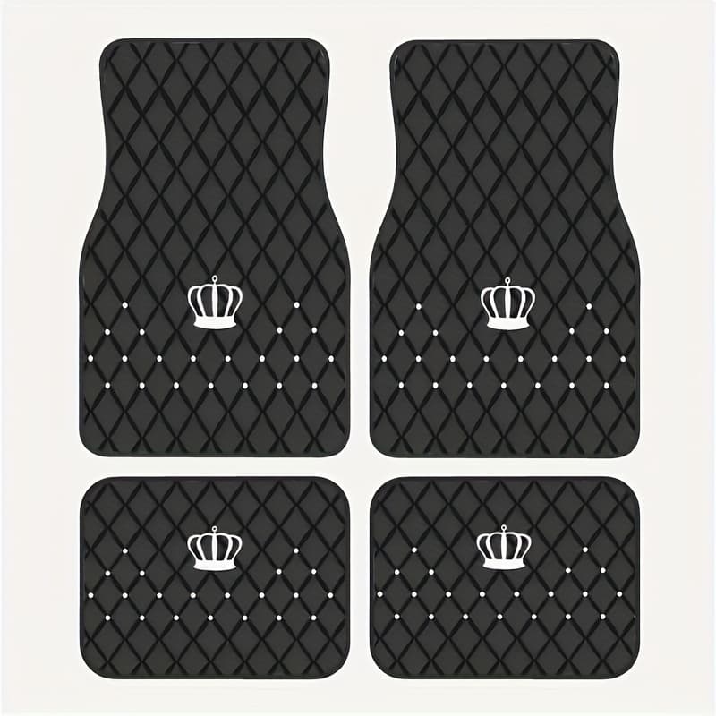TEMU 2d Flat 4pcs Crown Car Floor Mats Set, Style, Stylish Vehicle Interior Protection, Suitable For Sedan, Van, Suv, , Ideal Christmas & Halloween Gift For , Universal Fit, Polyester Fiber