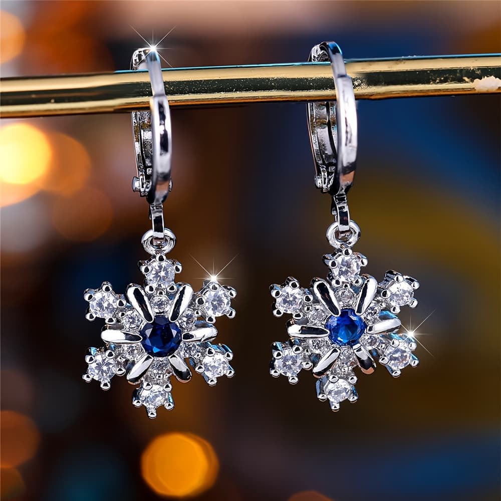 TEMU Elegant Circular Earrings With Luxurious Romantic Snowflake Pendants For Women, Perfect For Christmas Parties