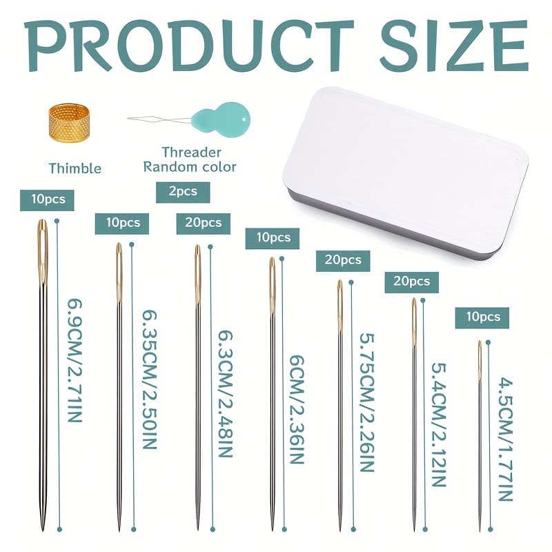 TEMU 100pcs Hand Sewing Needles, Large-eye Sewing Needles 7 Assorted Sizes, Embroidery Needles, Knitting Needle Kit For, Hand Sewing And Mending, Embroidery