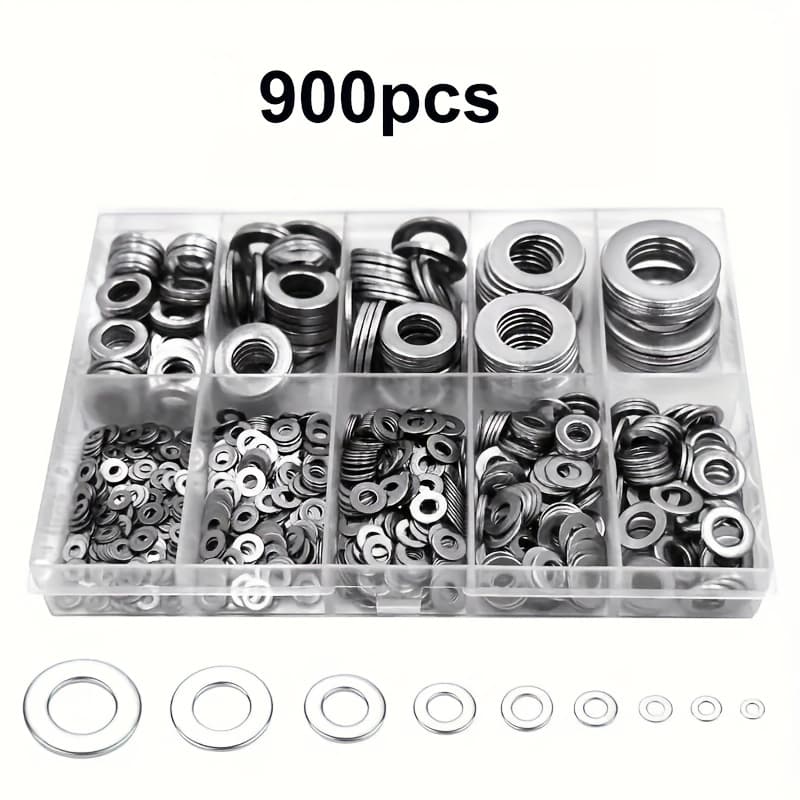 TEMU A Set Of 900 Stainless Steel Large Fender Washers In 9 Different Sizes, Ideal For Car And Ship Assembly, Furniture Setup, And Electrical Connections