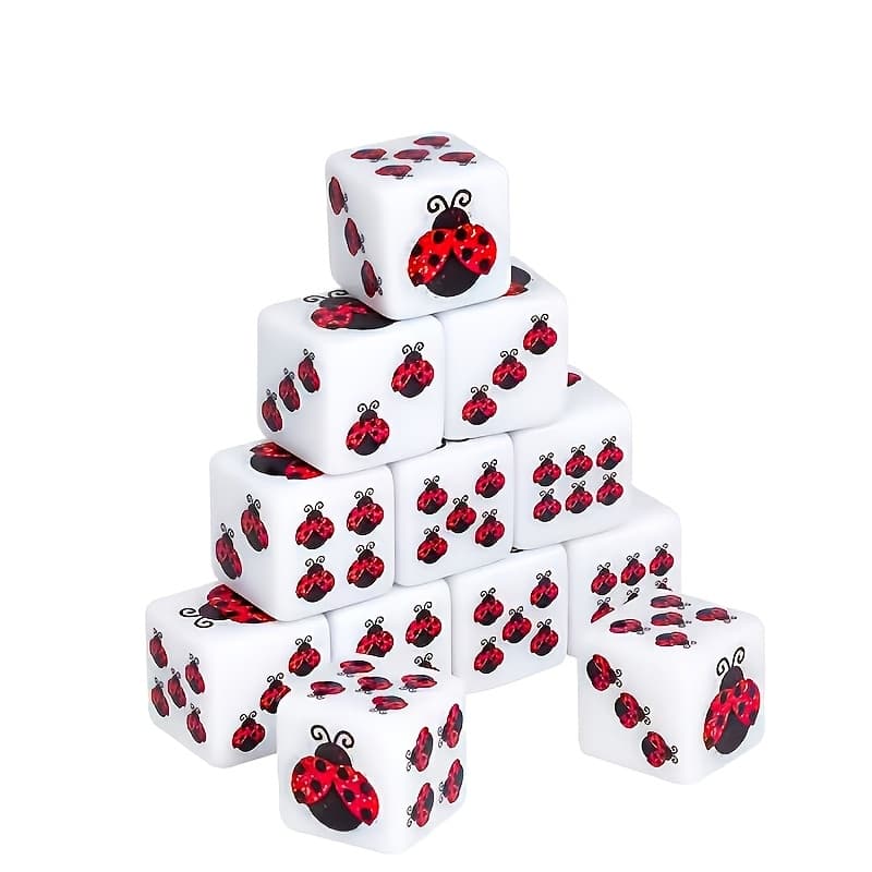 TEMU 12pcs Ladybug Dice - Red & Ladybug Design | Perfect For Birthday, , Made Of Acrylic