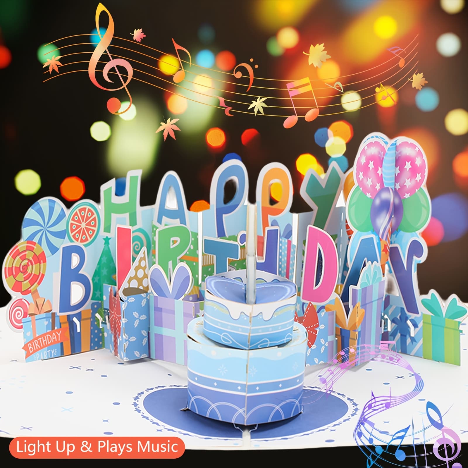 TEMU Firework Birthday Cards, Music & Led Lights 3d Pop Up Greeting Card With Blowable Birthday Cake, Comes With Digital Diy, Sticky Note And Envelope, For Lover, Family And Friend