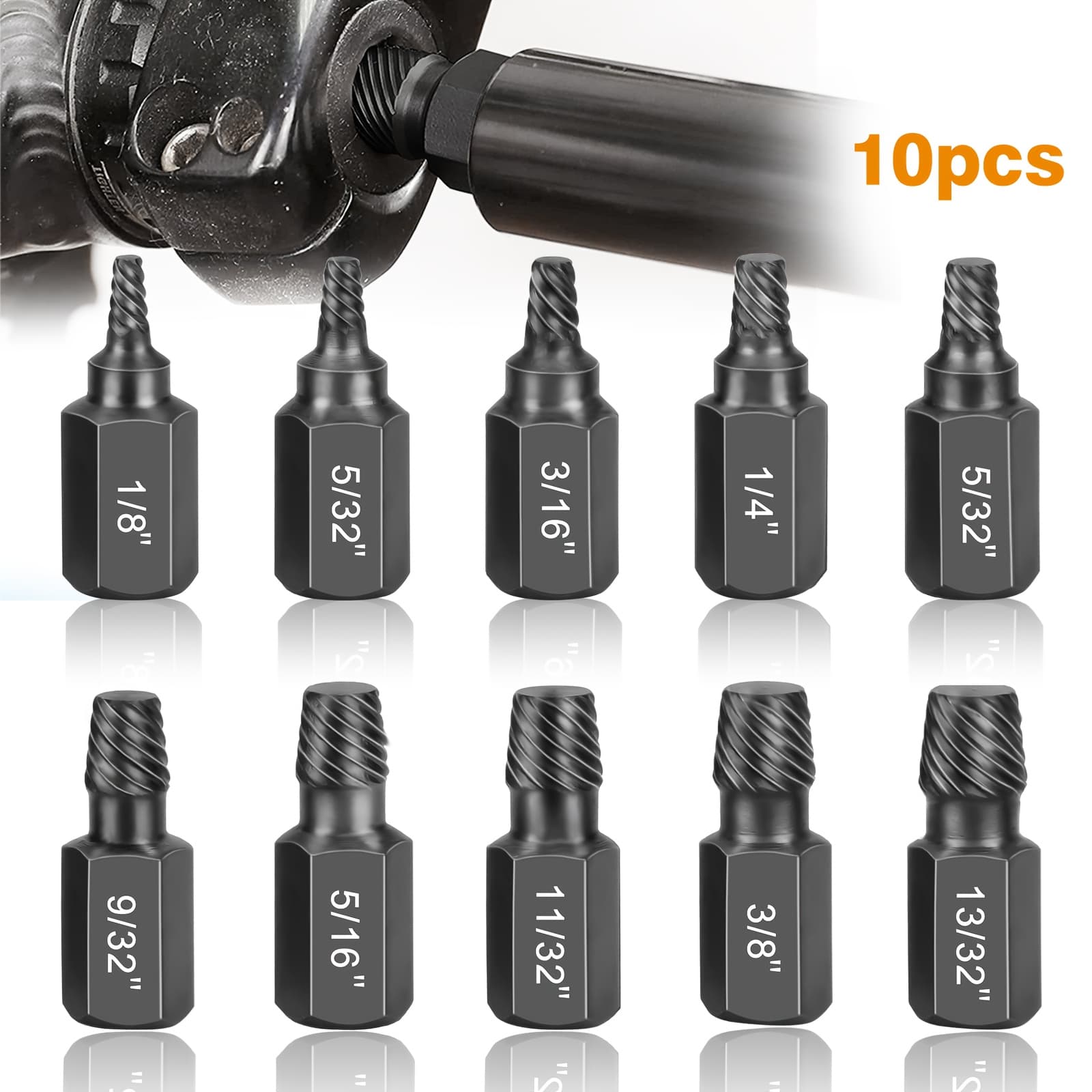 TEMU 10pcs 1/8" To 13/32" Screw And Extractor Set, Alloy Extractor, Effortlessly Removes Broken Bolts And Screws