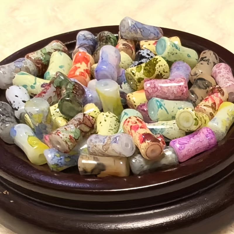 TEMU Set Of 50 Elegant Glass Beads - 12mm Bamboo Beads For Handmade Jewelry, Diy Bracelets, Necklaces And Clothing Accessories