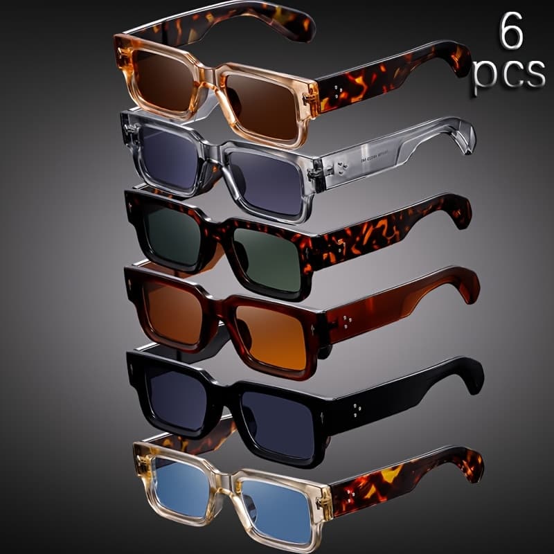 TEMU Set Of 6 Stylish Minimalist Square Glasses, Unisex Decorative Eyewear Ideal For Photography Props And Birthday Presents