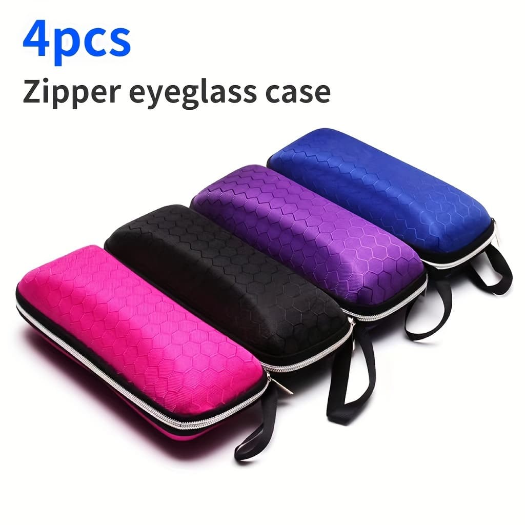 TEMU Set Of 4 Compact Eyewear Cases Featuring A Rigid Shell, Zippered Pouch, Suitable For Men And Women