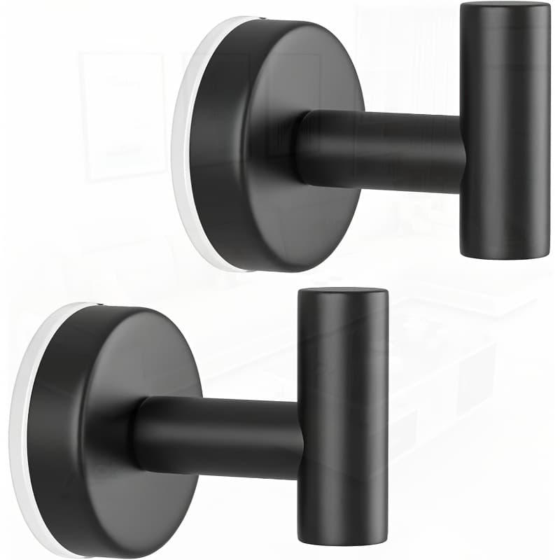 TEMU 2pcs Suction Cup Towel Rack, No Drilling Matte Black Wall Hook, Stainless Steel Heavy Duty Door Hook, Suitable For Kitchen, Bedroom, Hotel, Pool, Coats And Keys