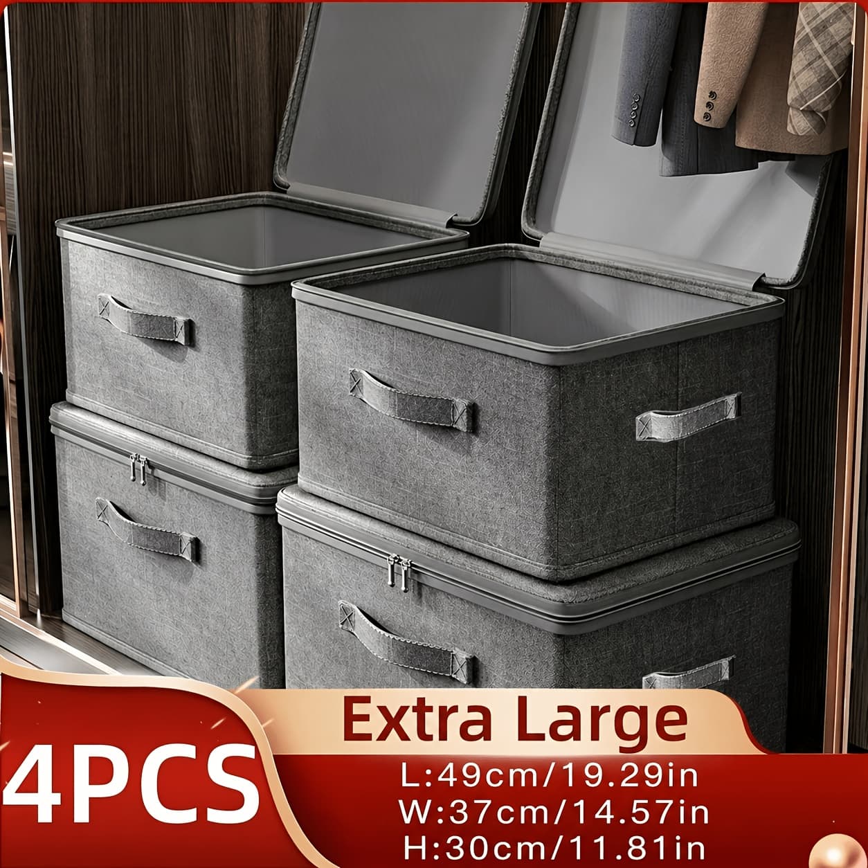 TEMU 4-pack Extra Large Foldable Waterproof Storage Bins For Clothes And Blankets, Multi-functional Organizer Bags Suitable For Wardrobes, Bedrooms, Kitchens, And Books