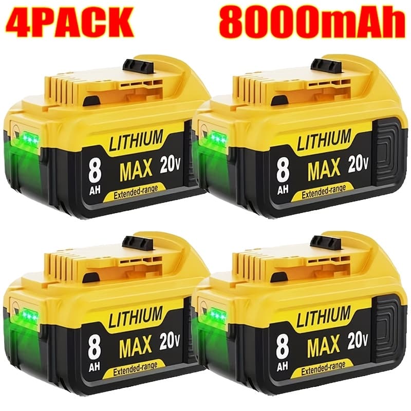 TEMU 4pack/ 2pack/ 1pack 8.0ah Replacement For 20v Compatible With For 20 Volt Max Lithium-ion Battery Dcb200 Dcb206 Dcb207 Dcb204 Dcb201 Dcd/dcf/dcg Series Power Tools