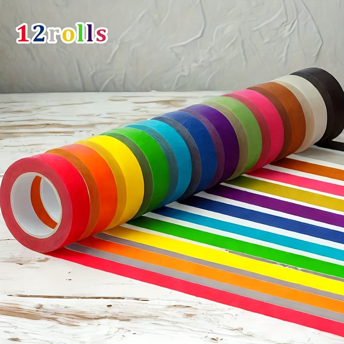 TEMU 12rolls Colored Washi Tape Painter's Tape For Painting/decoration/drawing/masking/ Adhesive High-tack Wrinkle-free Paper Tape