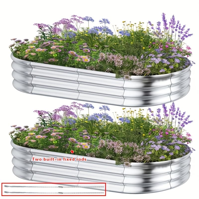 TEMU 2/1pc 4*2*1ft Galvanized Metal Raised Garden Bed Large Planter Box Set, For Outdoor Plants Raised Garden Planter