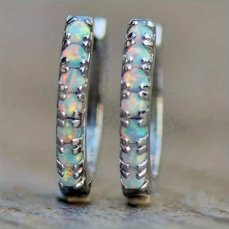 TEMU 1 Pair Women's Fashion Bohemian Style Synthetic Opal Hoop Earrings Vintage Jewelry For S Party