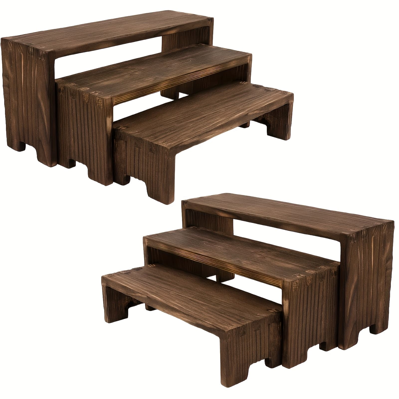 TEMU 3 Tier Wooden Display Rack - Modern Rectangular Home Decor Organizer, Space Saving Countertop Storage Racks