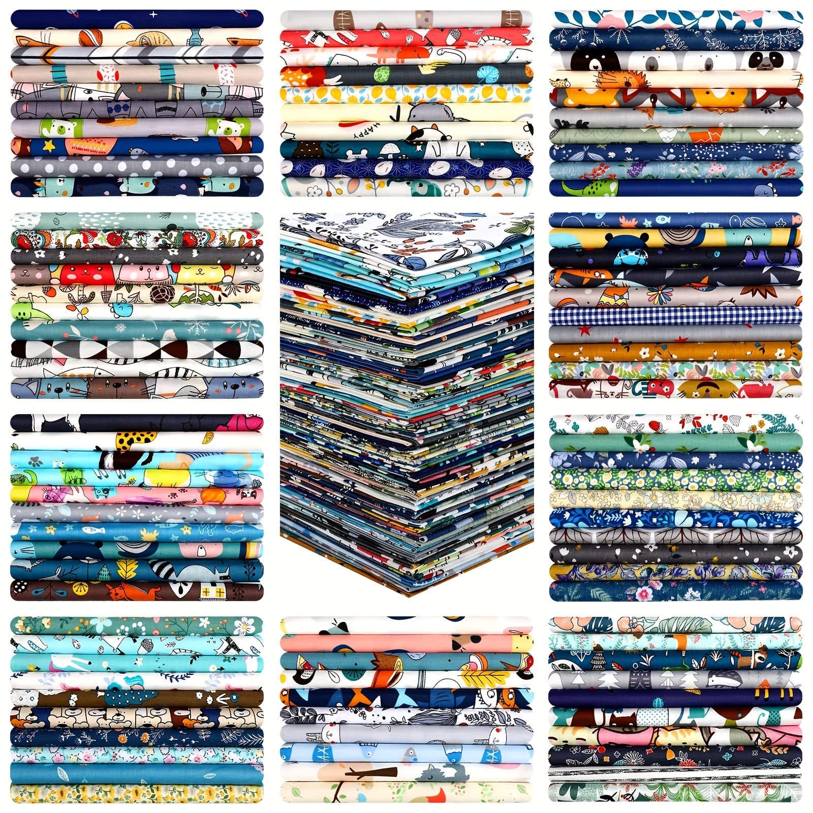 TEMU 100pcs 10 X 10 Inches Cotton Fabric Squares Bulk Floral Fabric Scraps Precut Fat Squares Material For Sewing Sheets For Craft Scrapbooking Quilting Clothing(10 Inch, Cute)