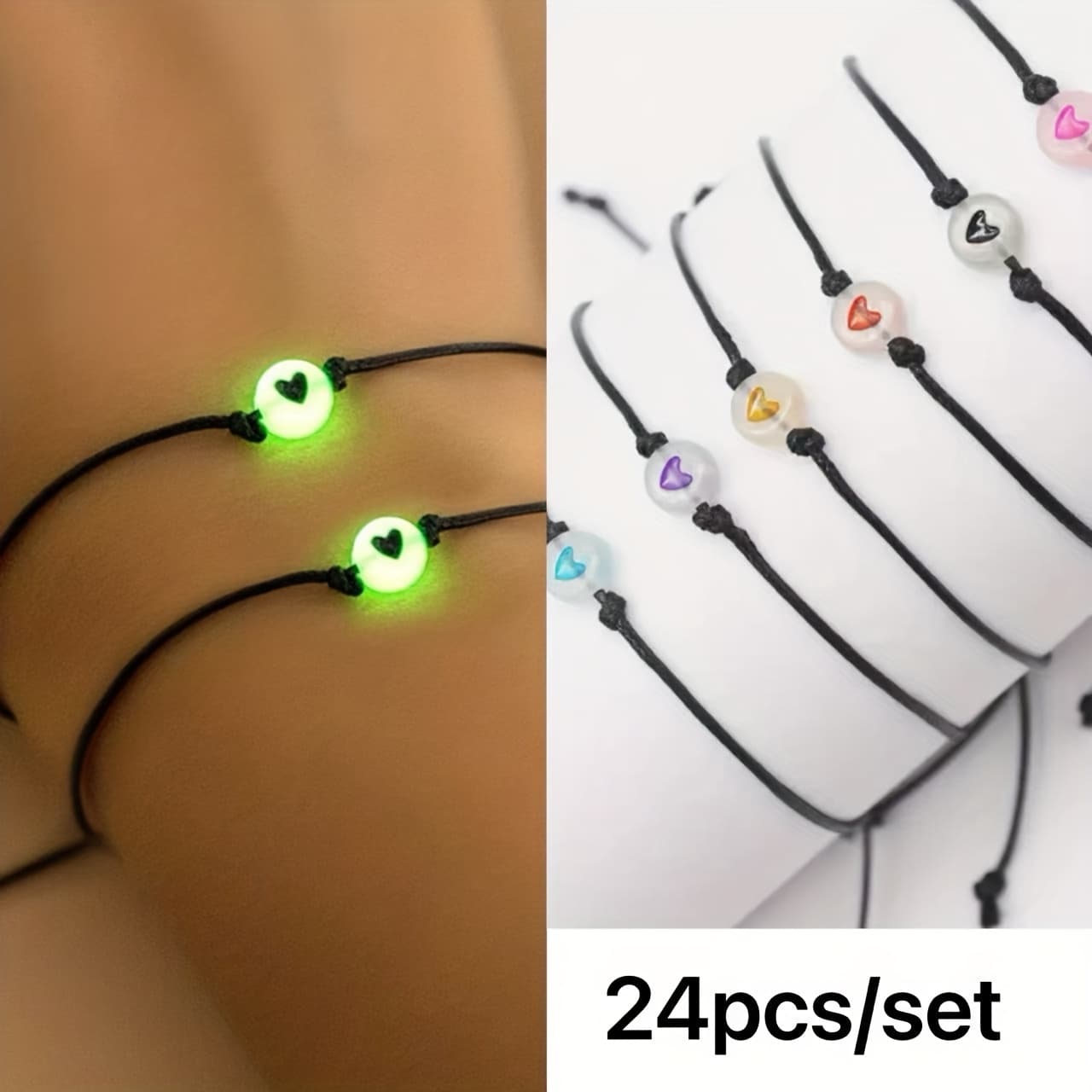 TEMU 24pcs -the-dark Bracelet Set Suitable For Halloween - Handmade Luminous Acrylic Bead Bohemian Couple Bracelets With Glow, Adjustable Matching Bracelets For &, Wear For Parties & Everyday