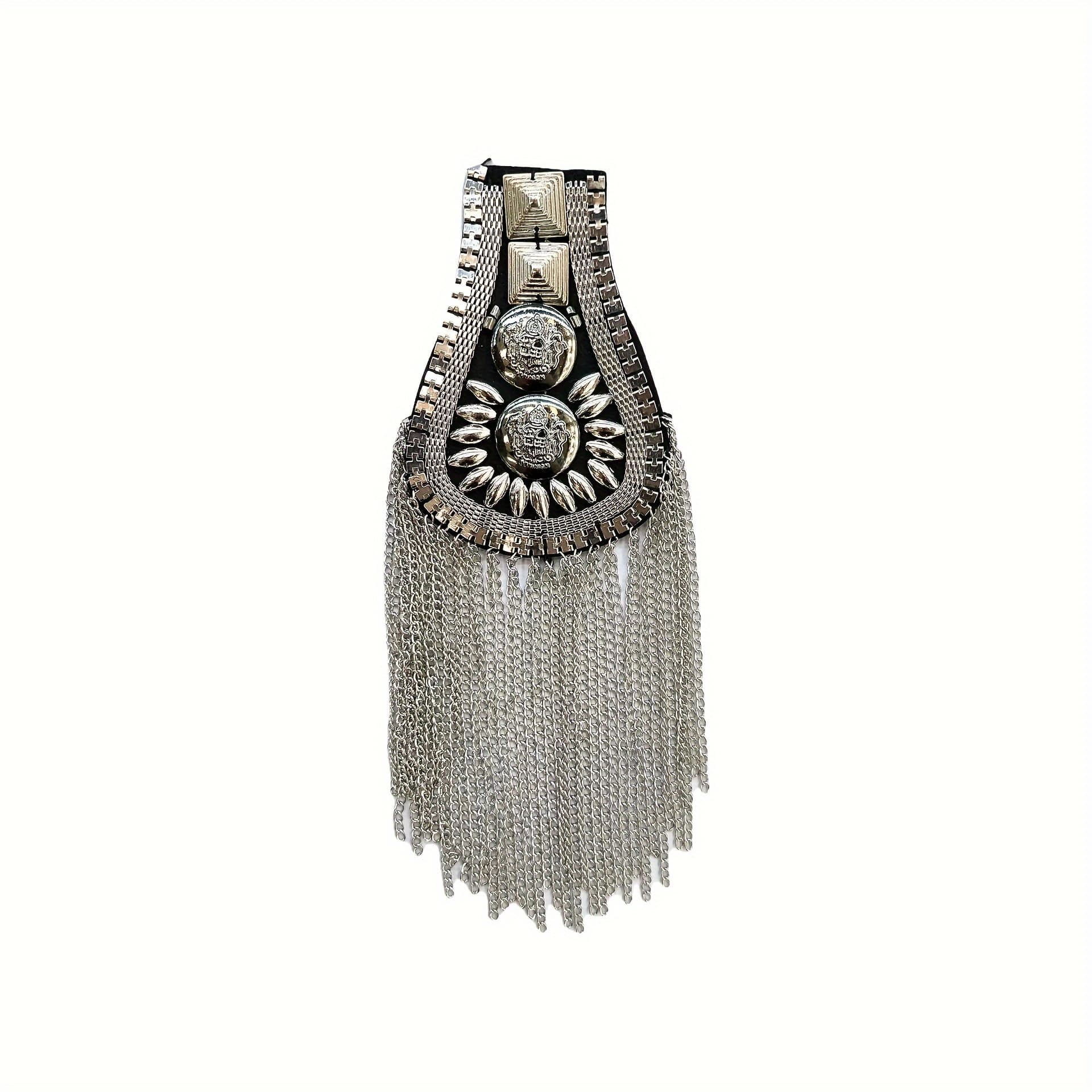 TEMU Europe And The United States Suit Brooch Men's And Women's Stage Exaggerated Dress Coat Rivets Long Tassel Epaulets Additions Suit Fashion Additions Retro Epaulets