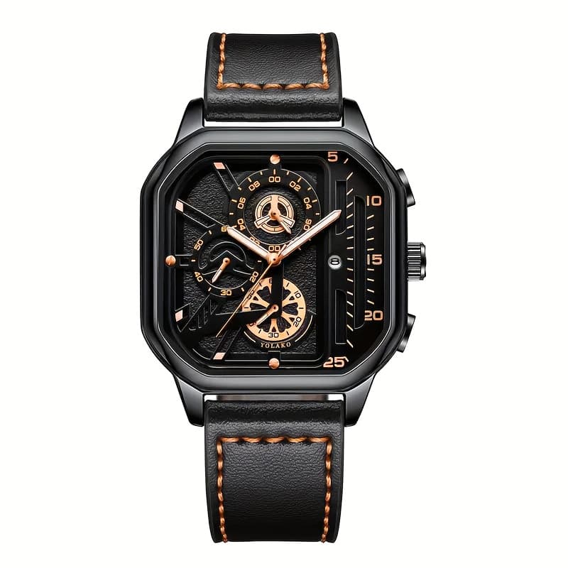 TEMU Men's Vintage Large Dial Quartz Watch With Calendar & Date - Wristwatch Suitable For Gifts, Business & Casual Watch For Fathers Day, Christmas, - Quartz Movement