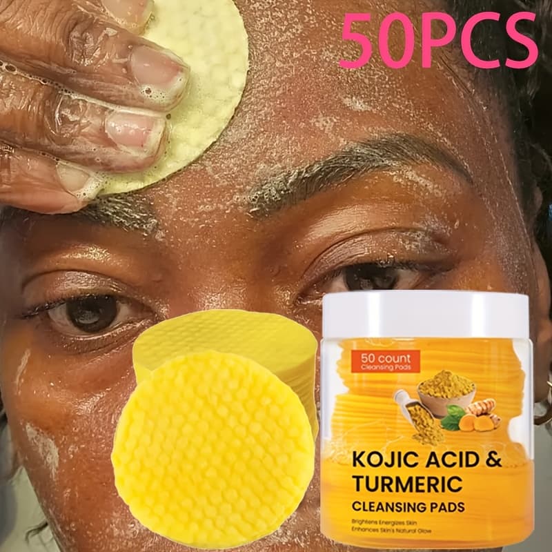 TEMU [turmeric + Kojic Acid]-one Turmeric Kojic Acid Cleansing Pads, Premium Turmeric Particles And Kojic Acid, 50 Sheets Per Jar, Oil-control And Moisturizing, Without Irritation, Nourishing The Skin
