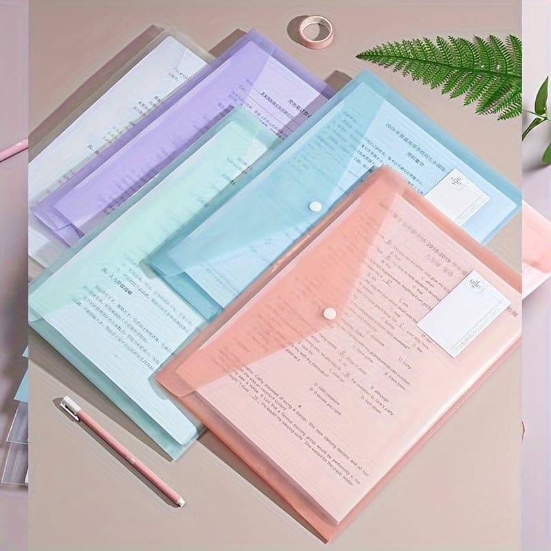 TEMU 5pcs A4 Random Color Plastic Folders, Thickened File Folders With Transparent Clips, Data Student File Storage Bags, A4 File Bags With Pp Transparent Plastic Clips, Data Bags