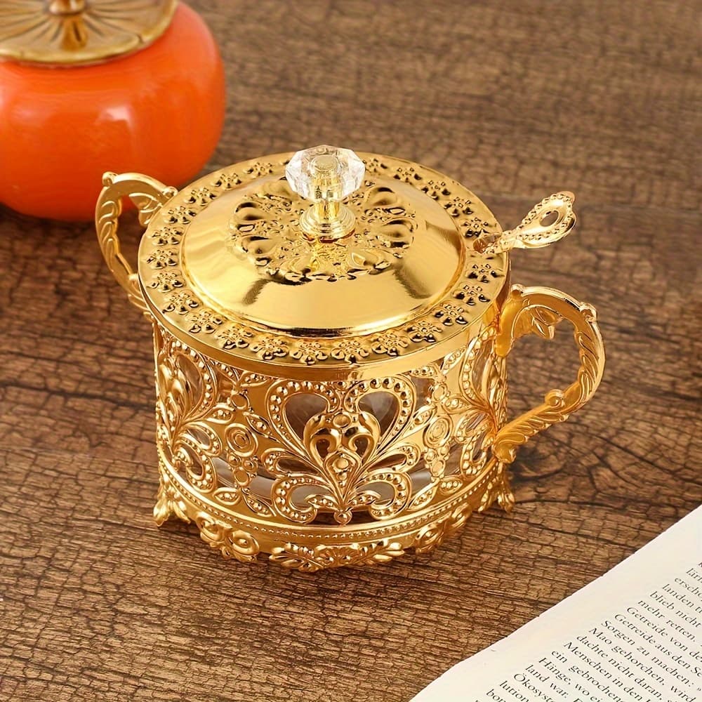 TEMU European Style Wrought Iron Dried Glass Kitchen Supplies Seasoning Sugar Cup With Lid Seasoning Box