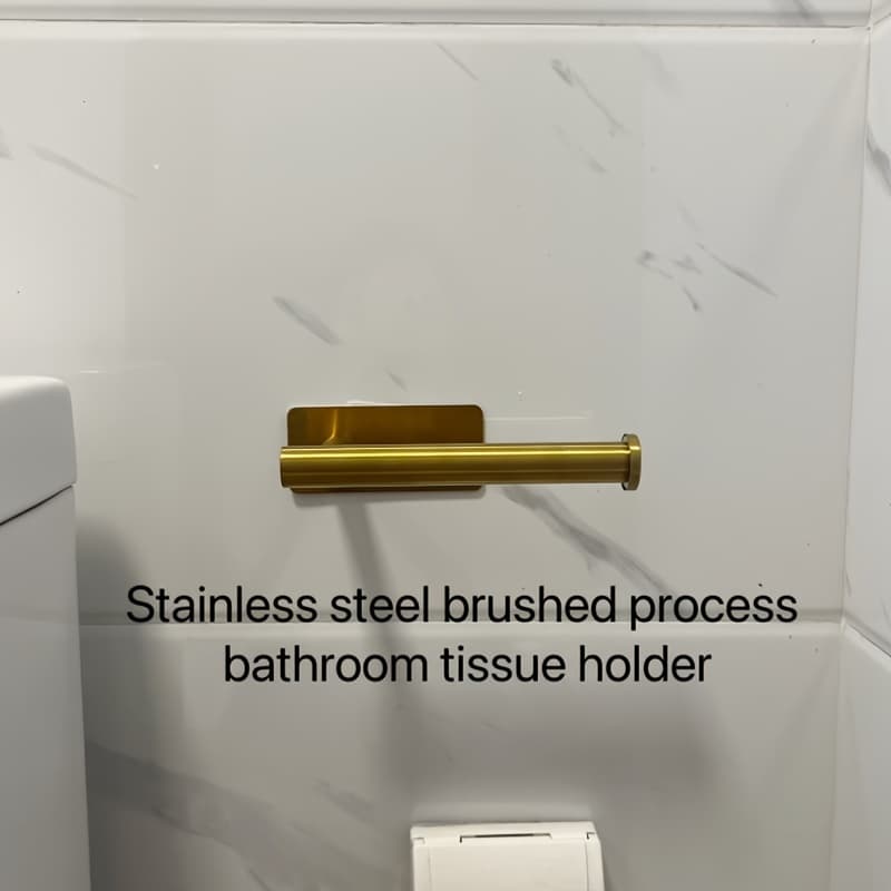 TEMU Easy-install Golden Brushed Stainless Steel Toilet Paper Holder - Self-adhesive, No-drill Wall Mount For Bathroom Tissues