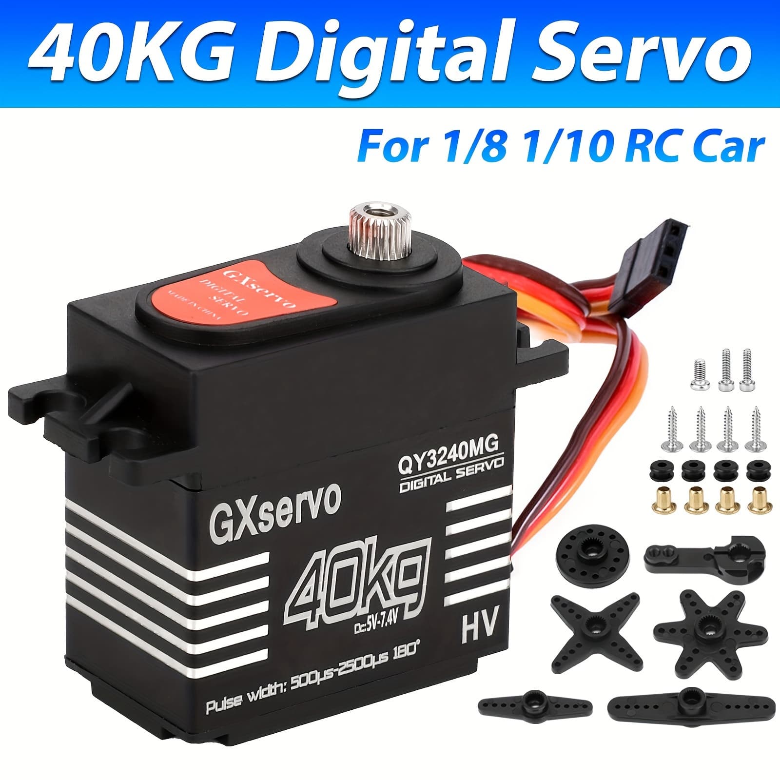 TEMU 1pc 88.18lb High Torque Servo, 180° Servo With 25t Servo Arm For 1/8 1/10 , Ideal For Robotics