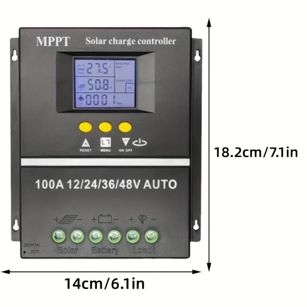 TEMU 100a Mppt Solar Charge Controller | Lcd Display | Dual Usb For Lead Acid And Lithium Batteries | Battery Charger | 12v 24v 36v 48v For Solar Panel, Without Battery