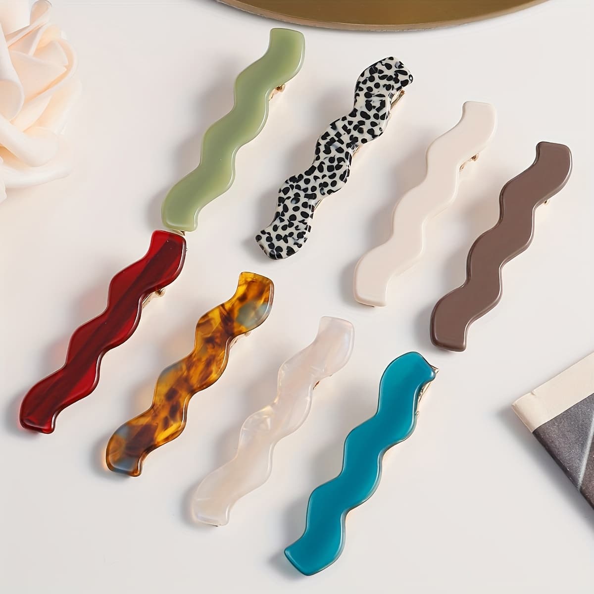 TEMU 8pcs Set Of High-quality Versatile Wave Acetate Hair Clips, Barrettes, Bang Clips, And Side Clips, Ideal For Festivals, Parties, Daily Use, And