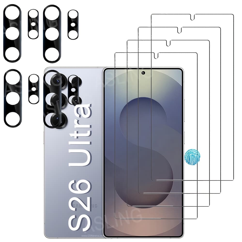 TEMU 4pcs And 4pcs For For Galaxy S26 Ultra, With Tempered Glass Screen Protectors Support Fingerprint Unlock And 3d Camera Lens Protectors