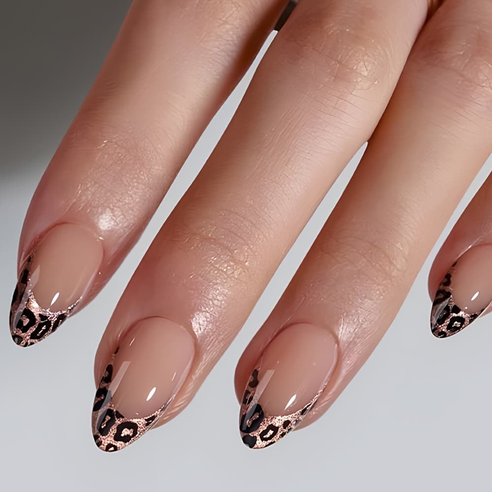 TEMU A Featuring Adhesive Nails In Short And Medium Short Almond Shapes, With A Nude Leopard Print. This Set Includes 30 Reusable Pink Nails, Perfect For Women And