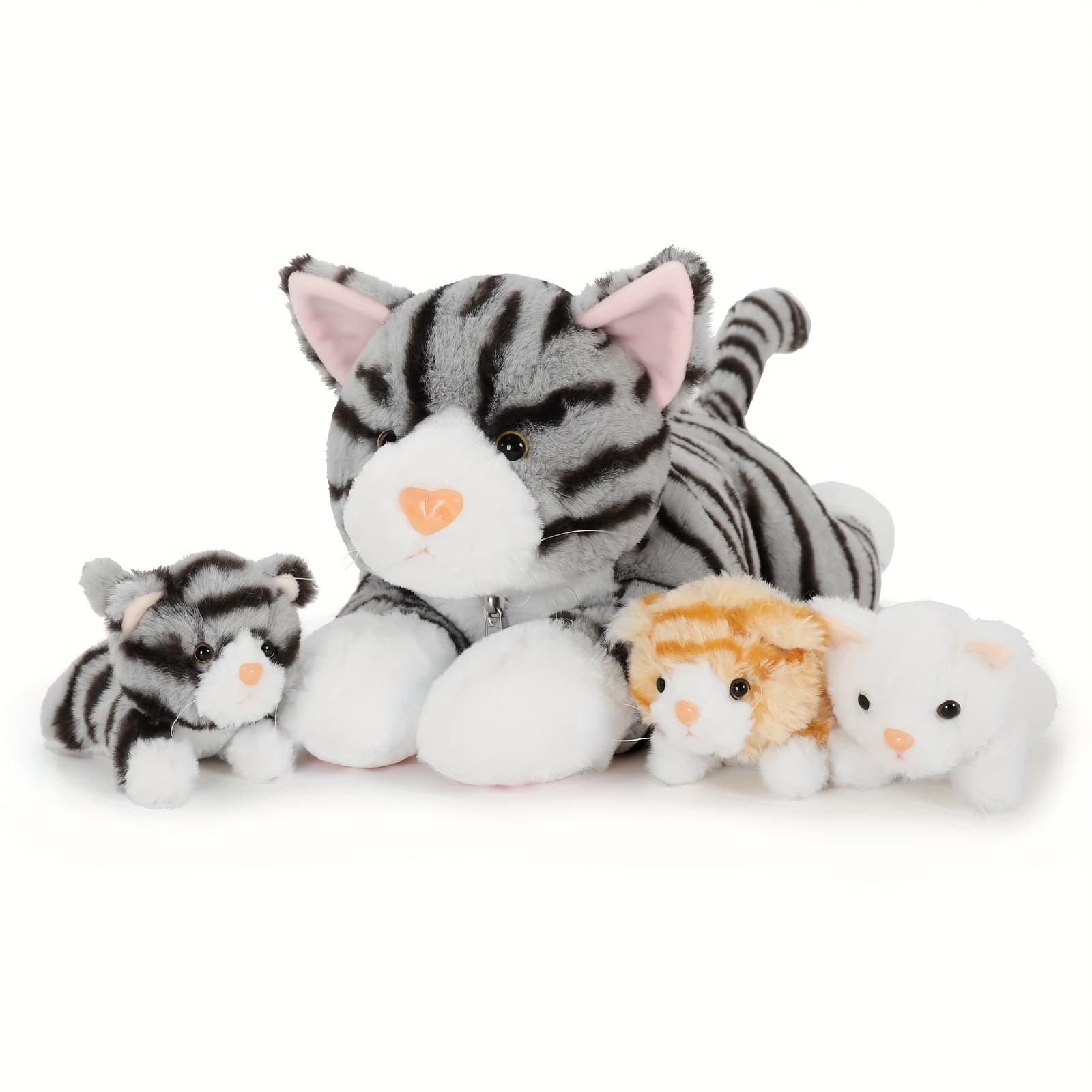 TEMU Maogolan 4pcs Cat Plush Set, Stuffed Animal With 3 Baby Stuffed Kittens In Zipper Pouch, Cute Stuffed Cat For Kids Girls Boys, Great Gift For Valentines Birthday (grey, 15.7inch)