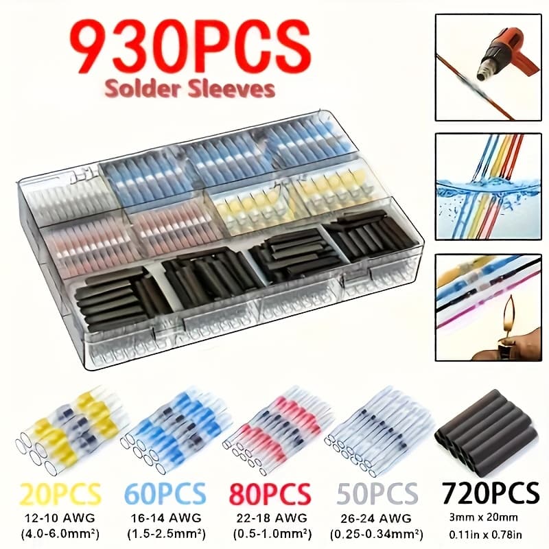 TEMU 930pcs Thermal Solder Butt Connectors, Solder Connector Kit, Connectors.