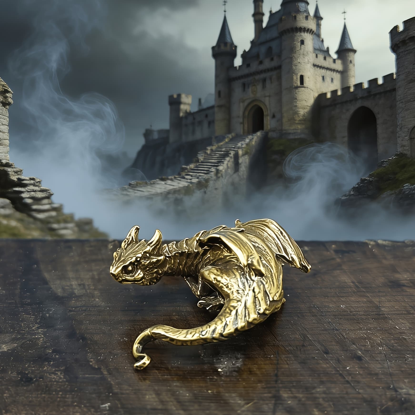 TEMU Brass Simulated Western Dragon Miniature, Lifelike Design With Detailed Scales. Ideal For Desktop & Micro Landscape Decor, . , Perfect For Gifting .