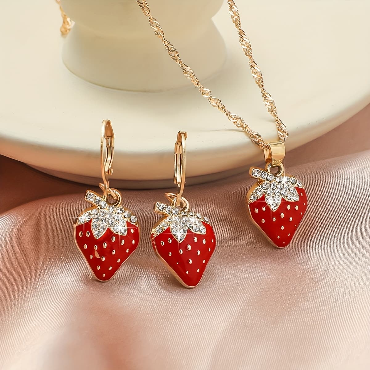 TEMU 3pcs Exquisite Luxury Bohemian Women's Strawberry Jewelry Set, Elegant, Wedding, Anniversary, Birthday Valentine's Day, Thanksgiving Gift, Girlfriend Gift
