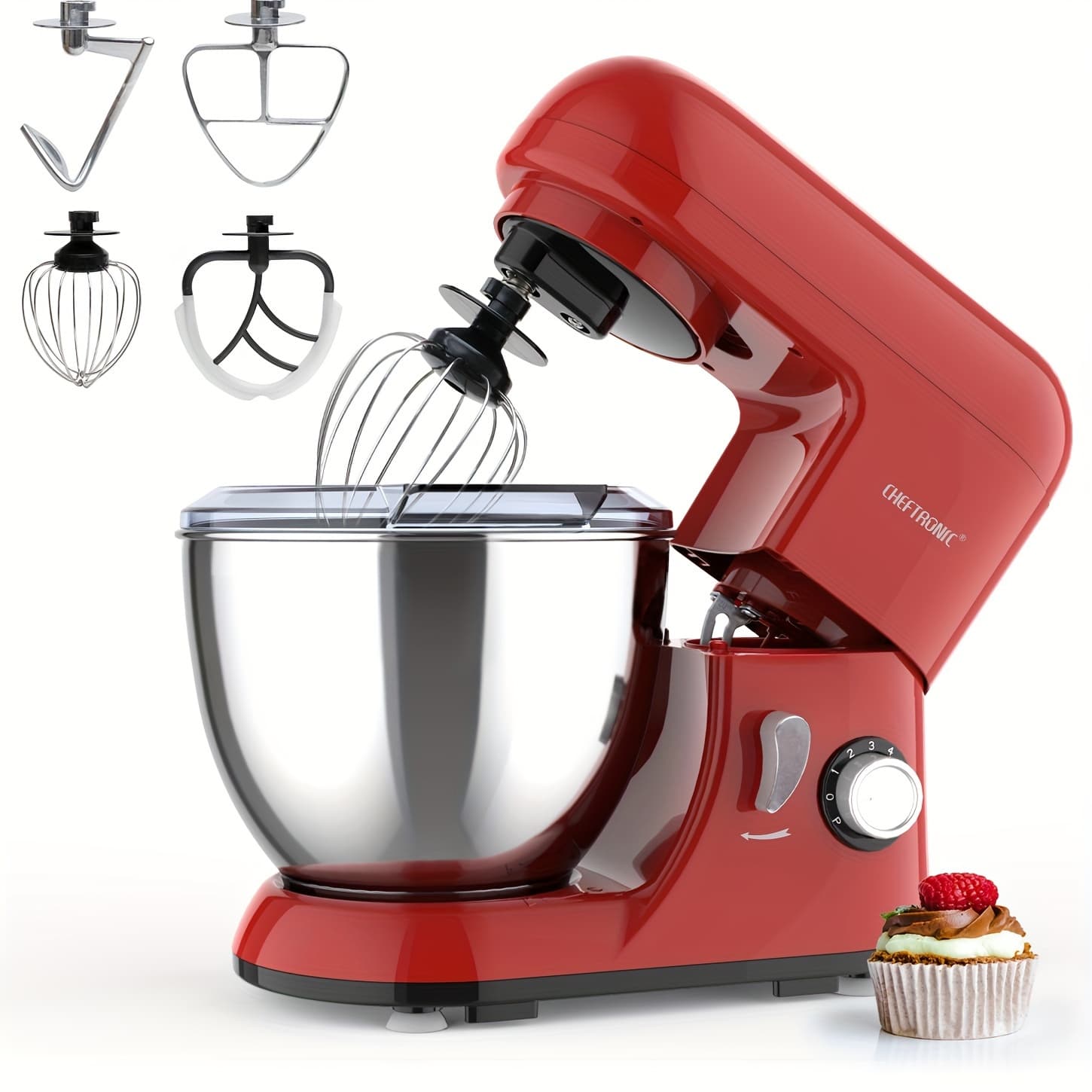TEMU 1pc Cheftronic Stand Mixer | 4.5 Qt Tilt-head Electric Household Stand Mixer - 500w 6+p Speed Multifunctional Stand Up Mixer With Dough Hook, Whisk, Food Beater And Butter Beater, Us Plug