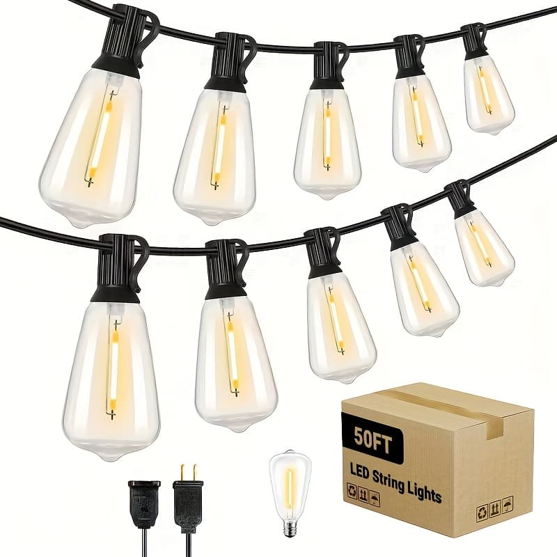 TEMU 100ft St38 Outdoor Lights, Ip44 Led Patio Lights With Shatterproof High Brightness St38 Edison Bulbs, Outdoor Halloween Decorations, Outside Hanging Light For Backyard Deck Porch Party Decor