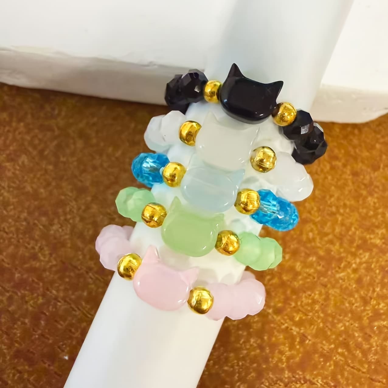 TEMU 5pcs/set Of Attractive Cat Theme Beaded Ring Set For Couples,colourful, Perfect Valentine's Day Gift, For Lovers, Suitable For Wearing,christmas/thanksgiving Jewelry Gifts For Family And Friend